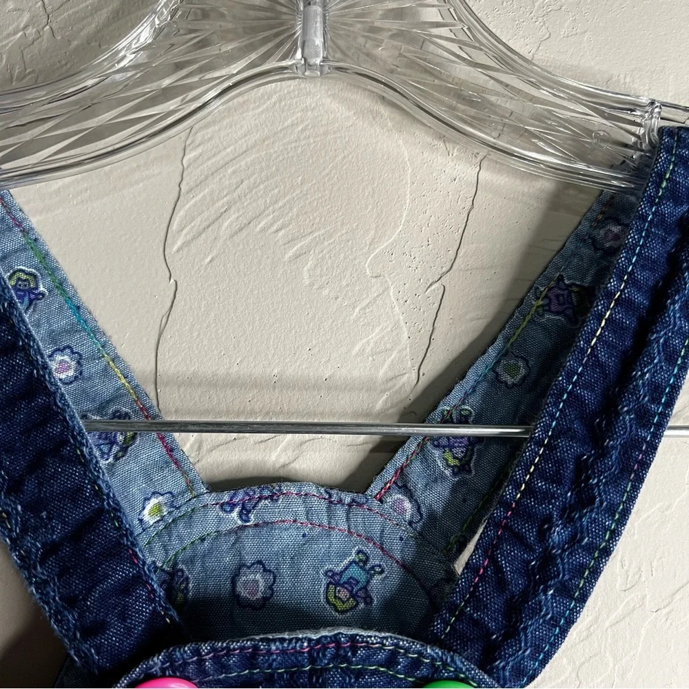 OshKosh B'gosh Vintage 90’s Rainbow Stitching Blue Denim Vestbak Bib‎ Overalls